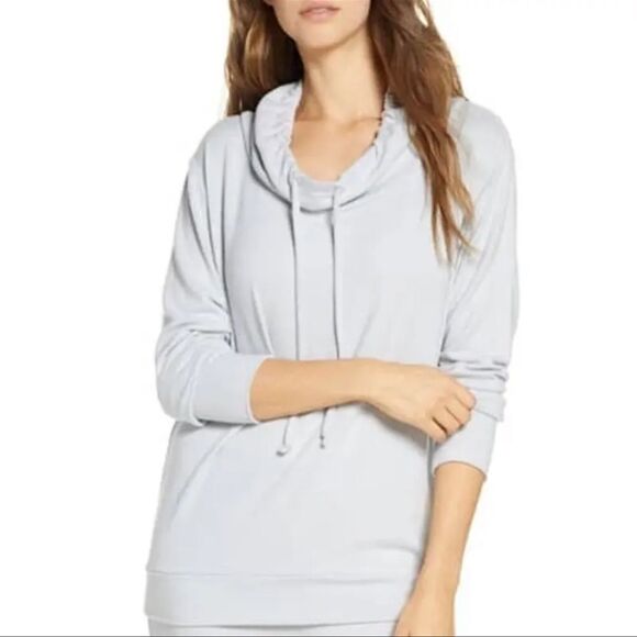 Nordstrom Women Gray Funnel Neck Drawstring Long Sleeve Modal Blend Pullover : M - Picture 1 of 9